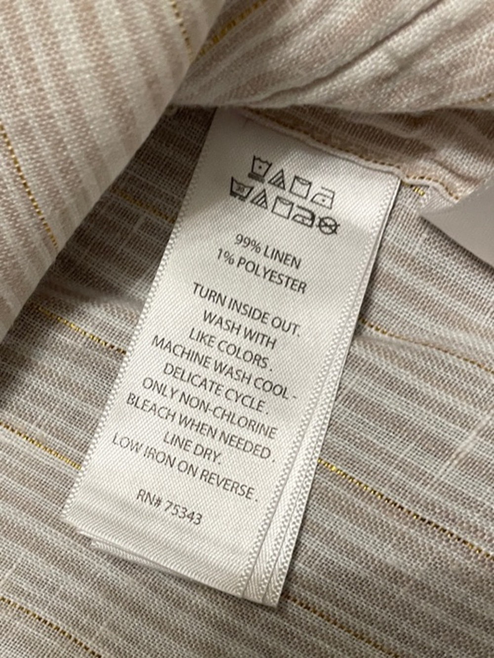 Antibes Blanc Linen Blend Tunic Shirt Women’s XL Beige Gold Stripe Button Front - Picture 7 of 11
